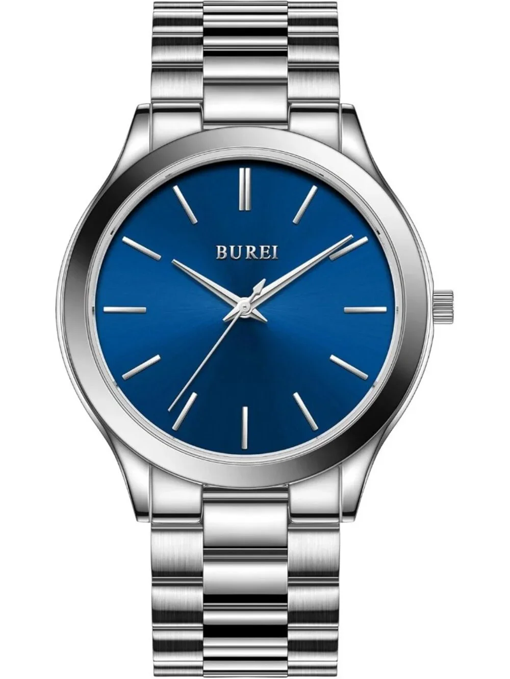 Men's Silver Blue Analog Quartz Stainless Steel Waterproof Round Luxury Watch